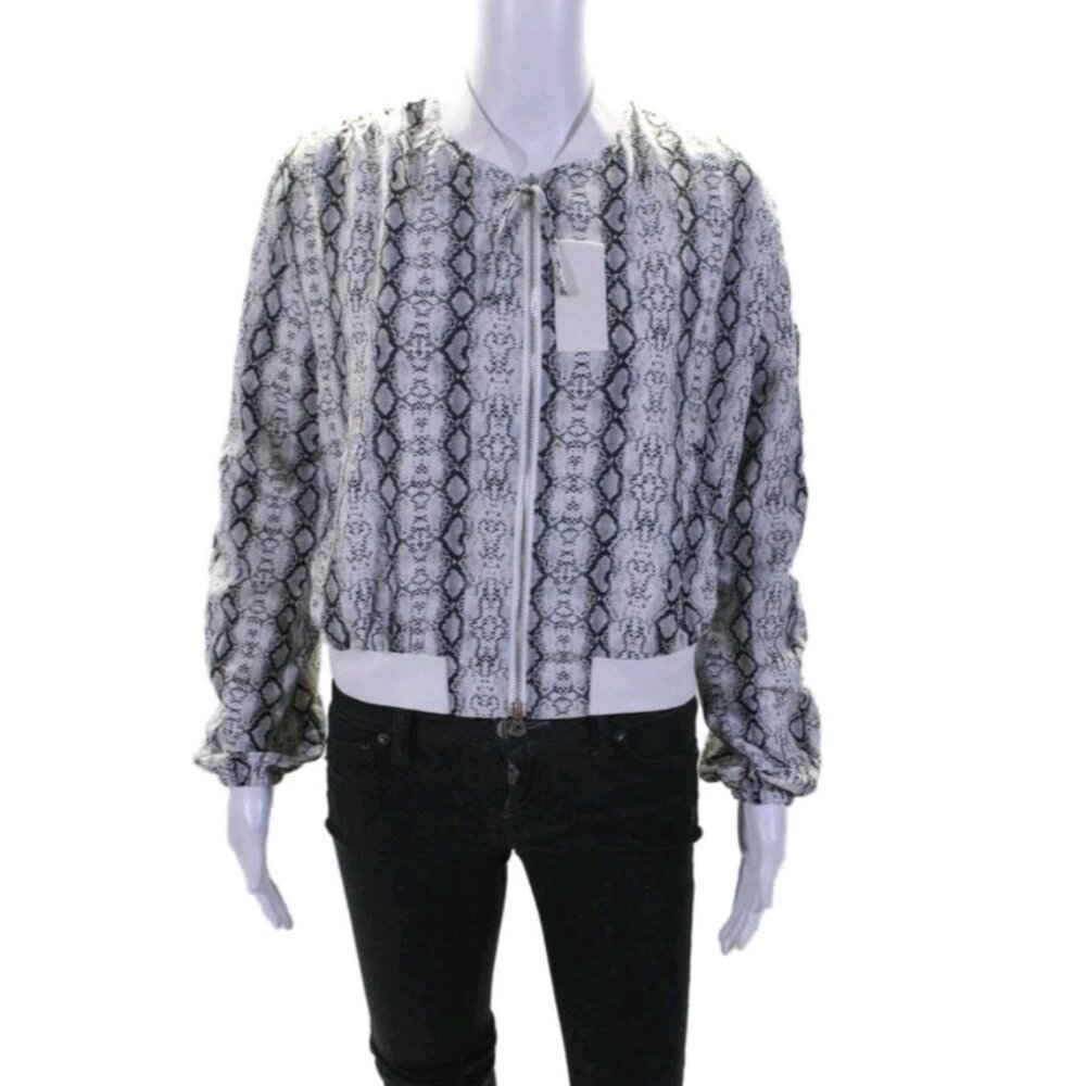 Sen Snakeskin Printed Gray Bomber Jacket Full Zip Lined Pockets Size Small NWT